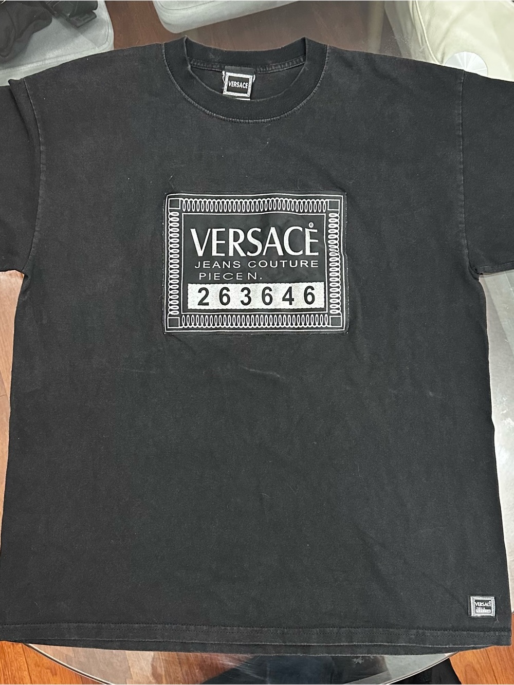 Vintage 2000 Versace Black Short-Sleeve Logo Patch Tee